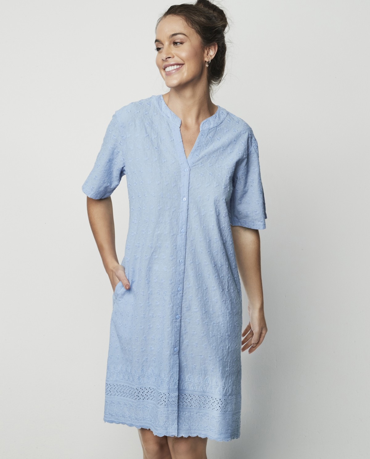 CAMICIA DA NOTTE IN COTONE RICAMATA