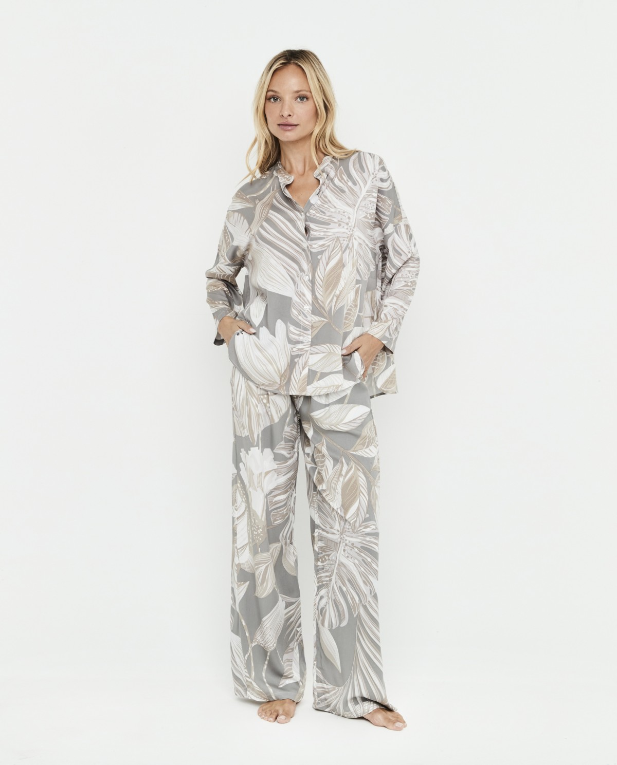 BUTTONED MAO COLLAR PYJAMAS