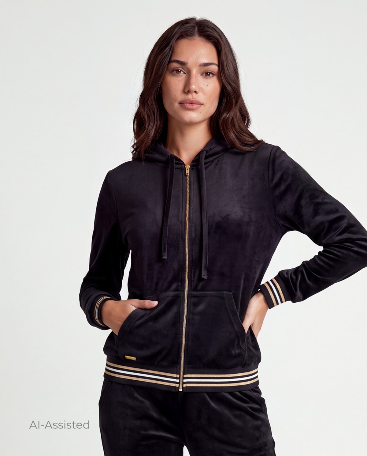 VELOUR HOODED JACKET AND TROUSERS SET